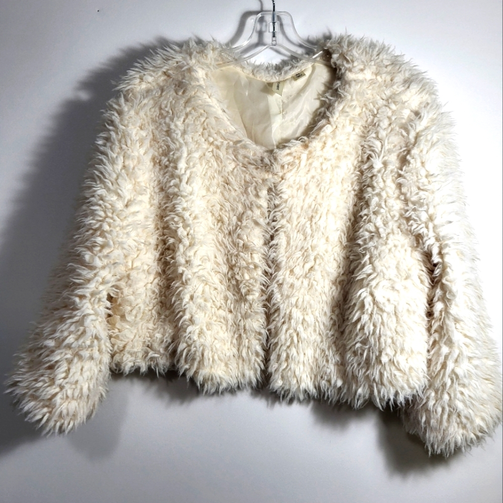 Tacera off white fluffy lined crop jacket women's XL  #2314